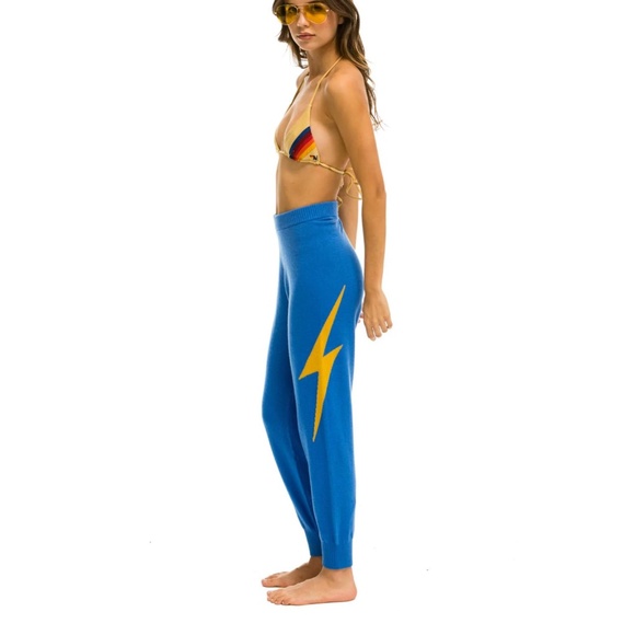 Aviator Nation - BOLT CASHMERE LIGHT SWEATER PANT - VINTAGE BLUE // GOLD BOLT